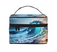 LXqlSS Ocean Sea Wave Makeup Bag Portable Travel Cosmetic Bag for Women, Beauty Zipper Makeup Organizer PU Leather Washable Waterproof, Black, One Size