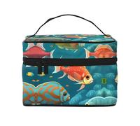 LXqlSS Ocean Underwater Fish Makeup Bag Portable Travel Cosmetic Bag for Women, Beauty Zipper Makeup Organizer PU Leather Washable Waterproof, Black, One Size