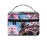 LXqlSS Oil Painting Paris Eiffel Tower Makeup Bag Portable Travel Cosmetic Bag for Women, Beauty Zipper Makeup Organizer PU Leather Washable Waterproof, Black, One Size