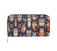 LXqlSS Owl Rabbit Bird Fox print Leather Wallet for Women Men,Women's Leather Clutch Wallet with Zip,Large Capacity