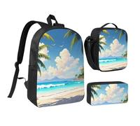LXqlSS Palm Tree Over Blue Sea Ocean print Backpack Bookbag for Daily Use,3 Pcs Backpack Set with Lunch Box and Pencil Case