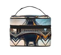 LXqlSS Paris Eiffel Tower Picture Makeup Bag Portable Travel Cosmetic Bag for Women, Beauty Zipper Makeup Organizer PU Leather Washable Waterproof, Black, One Size