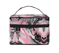 LXqlSS Pink Abstract Ink Marble Gray Artistic Makeup Bag Portable Travel Cosmetic Bag for Women, Beauty Zipper Makeup Organizer PU Leather Washable Waterproof, Black, One Size