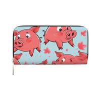 LXqlSS Red Cute Piggy print Leather Wallet for Women Men,Women's Leather Clutch Wallet with Zip,Large Capacity