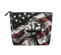 LXqlSS red white star stripe flag print Fake Hemp Makeup Bag,Travel Toiletry Bag,Convenient Cosmetic Makeup Accessories, Black, One Size