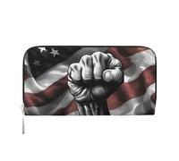 LXqlSS red white star stripe flag print Leather Wallet for Women Men,Women's Leather Clutch Wallet with Zip,Large Capacity