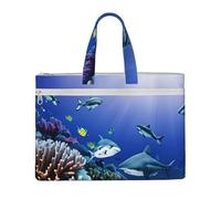 LXqlSS Shark Swimming Under the Sea print Large Canvas Tote Bag for Women, Utility Work Tote with Compartment, Teacher, Everyday