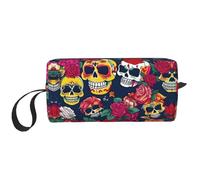 LXqlSS Sugar and Skulls and Flowers Cosmetic Bags for Women Portable Makeup Bag Travel Storage Bag Daily Receive BagLarge Capacity Toiletry Bag, White, RXZER23, White, One Size