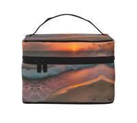 LXqlSS Sunset at The Beach Makeup Bag Portable Travel Cosmetic Bag for Women, Beauty Zipper Makeup Organizer PU Leather Washable Waterproof, Black, One Size