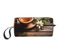 LXqlSS Teal Flower on Wooden Plank Cosmetic Bags for Women Portable Makeup Bag Travel Storage Bag Daily Receive BagLarge Capacity Toiletry Bag, White, One Size