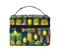 LXqlSS Tropical Fruits Pineapple Makeup Bag Portable Travel Cosmetic Bag for Women, Beauty Zipper Makeup Organizer PU Leather Washable Waterproof, Black, One Size