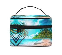 LXqlSS Tropical Ocean Beach Theme Makeup Bag Portable Travel Cosmetic Bag for Women, Beauty Zipper Makeup Organizer PU Leather Washable Waterproof, Black, Black, One Size