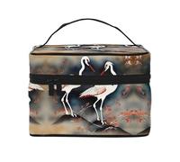 LXqlSS two Japanese cranes flying traditional painting Makeup Bag Portable Travel Cosmetic Bag for Women, Beauty Zipper Makeup Organizer PU Leather Washable Waterproof, Black, One Size