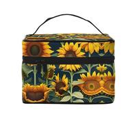 LXqlSS Wild Flower Sunflower Makeup Bag Portable Travel Cosmetic Bag for Women, Beauty Zipper Makeup Organizer PU Leather Washable Waterproof, Black, One Size
