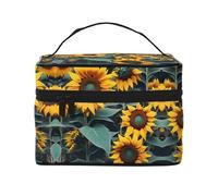 LXqlSS Wild Flower Sunflowers Makeup Bag Portable Travel Cosmetic Bag for Women, Beauty Zipper Makeup Organizer PU Leather Washable Waterproof, Black, One Size