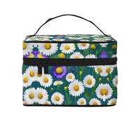 LXqlSS Wild Flowers and Daisies Makeup Bag Portable Travel Cosmetic Bag for Women, Beauty Zipper Makeup Organizer PU Leather Washable Waterproof, Black, One Size