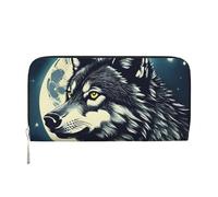 LXqlSS Wolf Night Moon print Leather Wallet for Women Men,Women's Leather Clutch Wallet with Zip,Large Capacity
