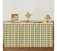 LXRHLIKG Dishwasher Curtain, Grid-like Cabinet Curtain, Dustproof, Short-pile Fabric, with Self-adhesive Sliding Rails, for Open Cabinets(Green,90x50cm/35x19.7in)