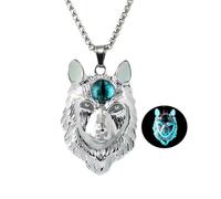 LXSSLY Wolf Necklace for Men Women,Luminous Animal Pendant,Wolf Totem Charm Pendant Necklace,Halloween Glow in the Dark Jewelry, 2.8CM, Zinc, No Gemstone