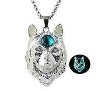 LXSSLY Wolf Necklace for Men Women,Luminous Animal Pendant,Wolf Totem Charm Pendant Necklace,Halloween Glow in the Dark Jewelry, 2.8CM, Zinc, No Gemstone