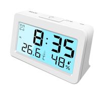 LXSZRPH Digital Alarm Clock, Mini Desk Clock, Backlight, Loud Volume, Battery Operated, Temperature Humidity Display, LCD, Easy to Use, Portable (1, White)