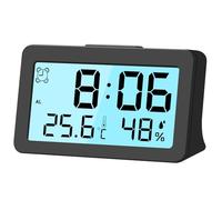 LXSZRPH Digital Alarm Clock, Mini Desk Clock, Backlight, Loud Volume, Battery Operated, Temperature Humidity Display, LCD, Easy to Use, Portable (1, Black)