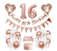 LXTaoler 16th Birthday Decorations Kit, 16th Birthday Gifts Girl, Rose Gold, 22 Balloons, Triangle Flags, Double Sided Tape, Confetti Balloons for Birthdays Party Decorations