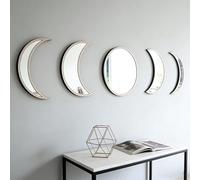 LXTaoler 5 Pcs Moon Phase Mirror Set, Acrylic Wooden Moon Mirror Decorative Mirrors No Punch Boho Wall Decor for Aesthetic Home Living Room Bedroom Decor (Natural)