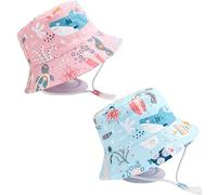 LXTaoler Toddler Sun Hat, 2 PCS Sun Hat with Chin Strap, Cartoon Animal Shark, Outdoor Summer Protection Bucket Hats for Boys and Girls Black