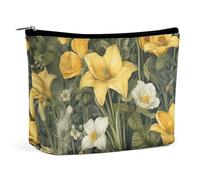LXTDPBK Cosmetic Bag Travel Makeup Bag Waterproof Toiletry Bag Bird Sitting on Tree Makeup Organizer Case Portable Toiletry Pouch Large Capacity Zipper Pouch for Women Men, Yellow and White Flowers,