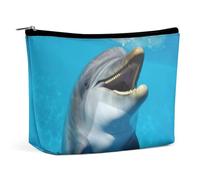 LXTDPBK Cosmetic Bag Travel Makeup Bag Waterproof Toiletry Bag Cute Bird Makeup Organizer Case Portable Toiletry Pouch Large Capacity Zipper Pouch for Women Men, Smiling Face Dolphins, One Size, Art