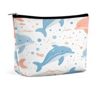 LXTDPBK Cosmetic Bag Travel Makeup Bag Waterproof Toiletry Bag Cute Hippos Makeup Organizer Case Portable Toiletry Pouch Large Capacity Zipper Pouch for Women Men, Dolphin Pattern, One Size, Art Deco