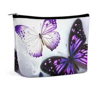 LXTDPBK Cosmetic Bag Travel Makeup Bag Waterproof Toiletry Bag Cute Hippos Makeup Organizer Case Portable Toiletry Pouch Large Capacity Zipper Pouch for Women Men, White Purple Butterflies, One Size,