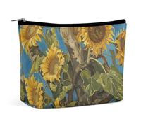 LXTDPBK Cosmetic Bag Travel Makeup Bag Waterproof Toiletry Bag Gray Linen Print Makeup Organizer Case Portable Toiletry Pouch Large Capacity Zipper Pouch for Women Men, Sunflower Style Painting, One