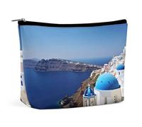 LXTDPBK Cosmetic Bag Travel Makeup Bag Waterproof Toiletry Bag Horse Stripes Pattern Makeup Organizer Case Portable Toiletry Pouch Large Capacity Zipper Pouch for Women Men, Santorini Greek Island sea