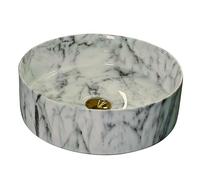 LXTEDJ Ceramic Bathroom Basin, The Overall Design Adopts Stone Texture, Round Vessel Sink, Counter Top Space Saving, Suitable for Modern and Traditional Bathrooms, 40X40X12CM-02