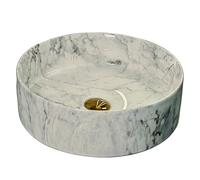 LXTEDJ Ceramic Bathroom Basin, The Overall Design Adopts Stone Texture, Round Vessel Sink, Counter Top Space Saving, Suitable for Modern and Traditional Bathrooms, 40X40X12CM-03