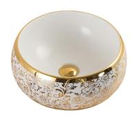 LXTEDJ European Style Bathroom Basin, Gold, Vessel Sink, Ceramic Washbasin, Countertop Sink, Small Basin, with pop-up Drain, Suitable for Bathroom Vanities, Dressing Tables-40X40X16CM-09