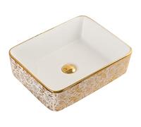 LXTEDJ European Style Bathroom Basin, Gold, Vessel Sink, Ceramic Washbasin, Countertop Sink, Small Basin, with pop-up Drain, Suitable for Bathroom Vanities, Dressing Tables-48X37X13CM-08