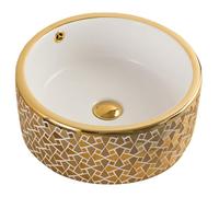 LXTEDJ European Style Bathroom Basin, Gold, Vessel Sink, Ceramic Washbasin, Countertop Sink, Small Basin, with pop-up Drain, Suitable for Bathroom Vanities, Dressing Tables-41X41X16.5CM-01