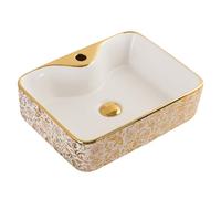 LXTEDJ European Style Bathroom Basin, Gold, Vessel Sink, Ceramic Washbasin, Countertop Sink, Small Basin, with pop-up Drain, Suitable for Bathroom Vanities, Dressing Tables-48X37X13CM-02