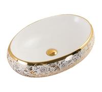 LXTEDJ European Style Bathroom Basin, Gold, Vessel Sink, Ceramic Washbasin, Countertop Sink, Small Basin, with pop-up Drain, Suitable for Bathroom Vanities, Dressing Tables-60X40X15CM-05
