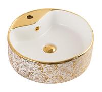 LXTEDJ European Style Bathroom Basin, Gold, Vessel Sink, Ceramic Washbasin, Countertop Sink, Small Basin, with pop-up Drain, Suitable for Bathroom Vanities, Dressing Tables-41X41X14.5CM-04