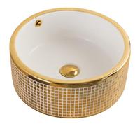 LXTEDJ European Style Bathroom Basin, Gold, Vessel Sink, Ceramic Washbasin, Countertop Sink, Small Basin, with pop-up Drain, Suitable for Bathroom Vanities, Dressing Tables-41X41X16.5CM-07