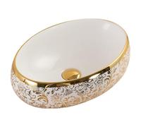 LXTEDJ European Style Bathroom Basin, Gold, Vessel Sink, Ceramic Washbasin, Countertop Sink, Small Basin, with pop-up Drain, Suitable for Bathroom Vanities, Dressing Tables-49X34X14CM-06