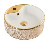 LXTEDJ European Style Bathroom Basin, Gold, Vessel Sink, Ceramic Washbasin, Countertop Sink, Small Basin, with pop-up Drain, Suitable for Bathroom Vanities, Dressing Tables-46X46X15.5CM-03