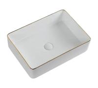 LXTEDJ Modern Bathroom Sink, Rectangular Above Counter Basin, White Ceramic with Gold Lines, Without Overflow, with Pop-Up Waste-53X37X13CM
