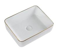 LXTEDJ Modern Bathroom Sink, Rectangular Above Counter Basin, White Ceramic with Gold Lines, Without Overflow, with Pop-Up Waste-48X37X13CM
