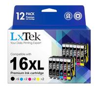 LxTek 16XL Compatible Ink Cartridge Replacement for Epson 16 XL Ink for Epson Workforce WF-2750 WF-2760 WF-2660 WF-2650 WF-2630 WF-2540 WF-2530 WF-2010 WF-2510 (6 Black 2Cyan 2Magenta 2Yellow,12-Pack)