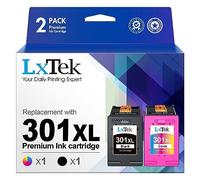 LxTek 301XL High Yield Ink Cartridge Replacement for HP 301XL for Deskjet 1000 1010 1050 1510 1512 2050 2050A 2510 2540 3050 Envy 4500 4502 4503 5530 5532 2620(Black Colour, 2-Pack)